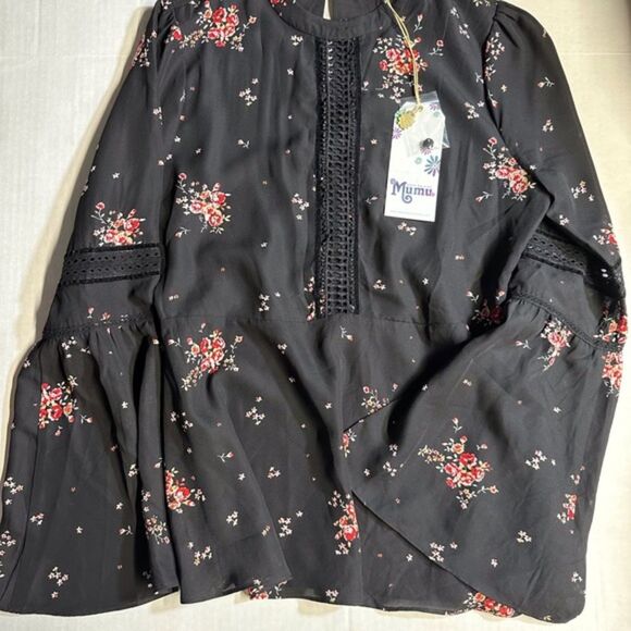 Show me Your MuMu Black Floral Tunic Top, size S NWT - Picture 2 of 15